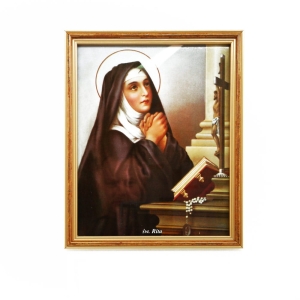OBRAZEK ŚWIĘTEJ RITY W DREWNIANEJ RAMCE ZA SZKŁEM