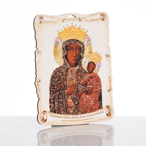 OBRAZEK DREWNIANY MATKA BOŻA CZĘSTOCHOWSKA  W SUKIENCE  RUBINOWEJ