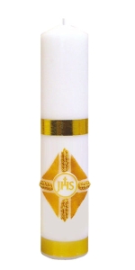 ŚWIECA OŁTARZOWA EUCHARYSTYCZNA Z APLIKACJĄ WOSKOWĄ ihs