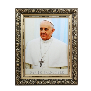 OBRAZ PAPIEŻA FRANCISZKA W DREWNIANEJ RAMCE