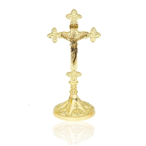 Krzyż stojący z reliefem mosiądz 22 cm