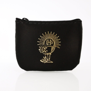 Etui na różaniec komunijny, suwak - czarne