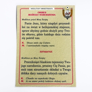 MODLITWY MINISTRANTA OKRES BOŻEGO NARODZENIA - LAMINOWANE