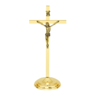 Krzyż stojący nowoczesny mosiądzowany 26 cm