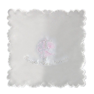 Szatka do Chrztu Świętego - kwadratowa z haftem 11 różowa
